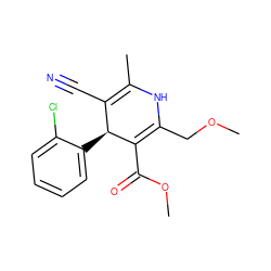 COCC1=C(C(=O)OC)[C@@H](c2ccccc2Cl)C(C#N)=C(C)N1 ZINC000058576588