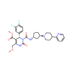 COCC1=C(C(=O)OC)[C@H](c2ccc(F)c(F)c2)N(C(=O)N[C@@H]2CC[C@@H](N3CCC(c4ccccn4)CC3)C2)C(=O)N1 ZINC000029556611