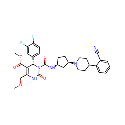 COCC1=C(C(=O)OC)[C@H](c2ccc(F)c(F)c2)N(C(=O)N[C@H]2CC[C@@H](N3CCC(c4ccccc4C#N)CC3)C2)C(=O)N1 ZINC000029560110