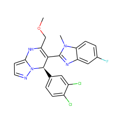 COCC1=C(c2nc3cc(F)ccc3n2C)[C@@H](c2ccc(Cl)c(Cl)c2)n2nccc2N1 ZINC000045245396