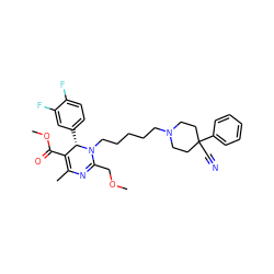 COCC1=NC(C)=C(C(=O)OC)[C@H](c2ccc(F)c(F)c2)N1CCCCCN1CCC(C#N)(c2ccccc2)CC1 ZINC000014096345