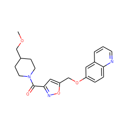 COCC1CCN(C(=O)c2cc(COc3ccc4ncccc4c3)on2)CC1 ZINC000011666607