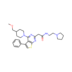 COCC1CCN(c2nc(CC(=O)NCCN3CCCC3)nc3scc(-c4ccccc4)c23)CC1 ZINC000146522064