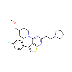 COCC1CCN(c2nc(CCN3CCCC3)nc3scc(-c4ccc(F)cc4)c23)CC1 ZINC000146501826