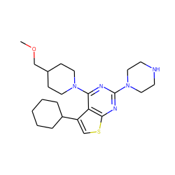 COCC1CCN(c2nc(N3CCNCC3)nc3scc(C4CCCCC4)c23)CC1 ZINC000146538180