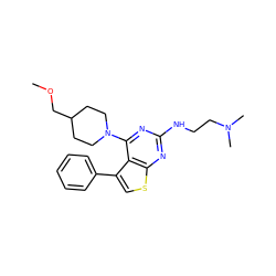 COCC1CCN(c2nc(NCCN(C)C)nc3scc(-c4ccccc4)c23)CC1 ZINC000146428467