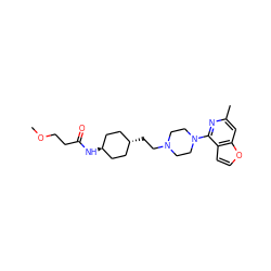 COCCC(=O)N[C@H]1CC[C@H](CCN2CCN(c3nc(C)cc4occc34)CC2)CC1 ZINC000261155339