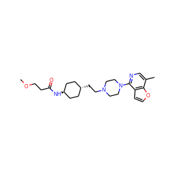 COCCC(=O)N[C@H]1CC[C@H](CCN2CCN(c3ncc(C)c4occc34)CC2)CC1 ZINC000261186671