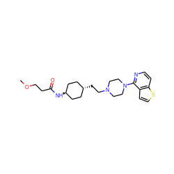 COCCC(=O)N[C@H]1CC[C@H](CCN2CCN(c3nccc4sccc34)CC2)CC1 ZINC000261155837