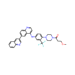 COCCC(=O)N1CCN(c2ccc(Nc3ccnc4ccc(-c5cnc6ccccc6c5)cc34)cc2C(F)(F)F)CC1 ZINC000064539674