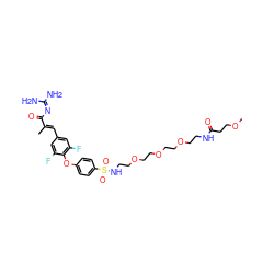 COCCC(=O)NCCOCCOCCOCCNS(=O)(=O)c1ccc(Oc2c(F)cc(/C=C(\C)C(=O)N=C(N)N)cc2F)cc1 ZINC000224206125