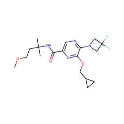 COCCC(C)(C)NC(=O)c1cnc(N2CC(F)(F)C2)c(OCC2CC2)n1 ZINC000207415403