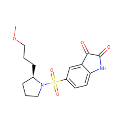 COCCC[C@@H]1CCCN1S(=O)(=O)c1ccc2c(c1)C(=O)C(=O)N2 ZINC000095602185