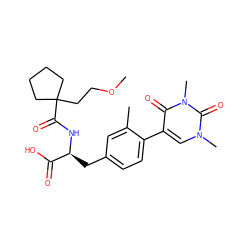 COCCC1(C(=O)N[C@@H](Cc2ccc(-c3cn(C)c(=O)n(C)c3=O)c(C)c2)C(=O)O)CCCC1 ZINC000095590696