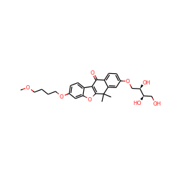 COCCCCOc1ccc2c3c(oc2c1)C(C)(C)c1cc(OC[C@@H](O)[C@H](O)CO)ccc1C3=O ZINC000114803562