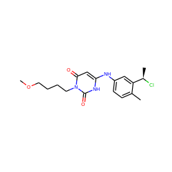 COCCCCn1c(=O)cc(Nc2ccc(C)c([C@@H](C)Cl)c2)[nH]c1=O ZINC000013522368