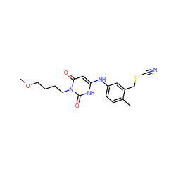 COCCCCn1c(=O)cc(Nc2ccc(C)c(CSC#N)c2)[nH]c1=O ZINC000026663059