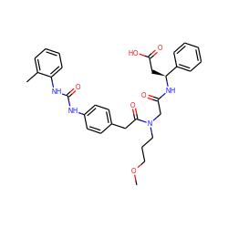 COCCCN(CC(=O)N[C@@H](CC(=O)O)c1ccccc1)C(=O)Cc1ccc(NC(=O)Nc2ccccc2C)cc1 ZINC000003981137