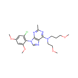 COCCCN(CCOC)c1nc(C)nc2c1ncn2-c1c(Cl)cc(OC)cc1OC ZINC000013795034