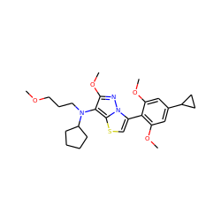 COCCCN(c1c(OC)nn2c(-c3c(OC)cc(C4CC4)cc3OC)csc12)C1CCCC1 ZINC000096172604