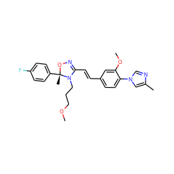 COCCCN1C(/C=C/c2ccc(-n3cnc(C)c3)c(OC)c2)=NO[C@@]1(C)c1ccc(F)cc1 ZINC000082149743