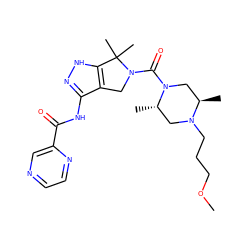 COCCCN1C[C@H](C)N(C(=O)N2Cc3c(NC(=O)c4cnccn4)n[nH]c3C2(C)C)C[C@H]1C ZINC000114182381