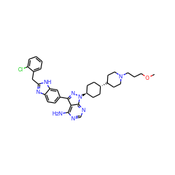 COCCCN1CCC([C@H]2CC[C@H](n3nc(-c4ccc5nc(Cc6ccccc6Cl)[nH]c5c4)c4c(N)ncnc43)CC2)CC1 ZINC000299849160