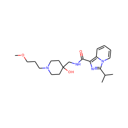 COCCCN1CCC(O)(CNC(=O)c2nc(C(C)C)n3ccccc23)CC1 ZINC000653803553