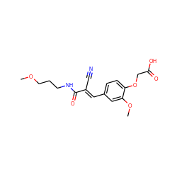 COCCCNC(=O)/C(C#N)=C/c1ccc(OCC(=O)O)c(OC)c1 ZINC000005006506