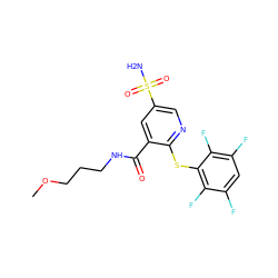 COCCCNC(=O)c1cc(S(N)(=O)=O)cnc1Sc1c(F)c(F)cc(F)c1F ZINC000049089557