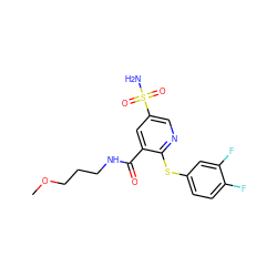 COCCCNC(=O)c1cc(S(N)(=O)=O)cnc1Sc1ccc(F)c(F)c1 ZINC000049113770