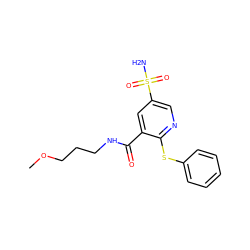 COCCCNC(=O)c1cc(S(N)(=O)=O)cnc1Sc1ccccc1 ZINC000049114129