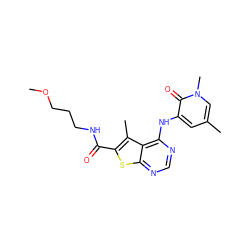 COCCCNC(=O)c1sc2ncnc(Nc3cc(C)cn(C)c3=O)c2c1C ZINC000299865255