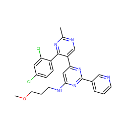 COCCCNc1cc(-c2cnc(C)nc2-c2ccc(Cl)cc2Cl)nc(-c2cccnc2)n1 ZINC000299857954