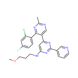 COCCCNc1cc(-c2cnc(C)nc2-c2ccc(F)cc2Cl)nc(-c2cccnc2)n1 ZINC000299860113