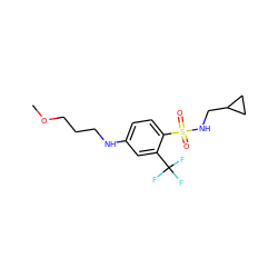 COCCCNc1ccc(S(=O)(=O)NCC2CC2)c(C(F)(F)F)c1 ZINC000145979554