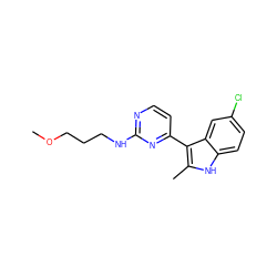 COCCCNc1nccc(-c2c(C)[nH]c3ccc(Cl)cc23)n1 ZINC000072108819