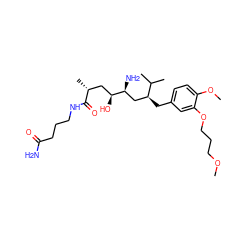 COCCCOc1cc(C[C@@H](C[C@H](N)[C@@H](O)C[C@@H](C)C(=O)NCCCC(N)=O)C(C)C)ccc1OC ZINC000014967609