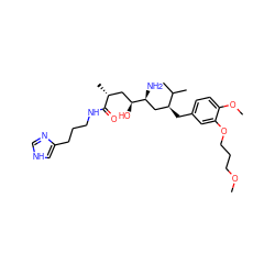 COCCCOc1cc(C[C@@H](C[C@H](N)[C@@H](O)C[C@@H](C)C(=O)NCCCc2c[nH]cn2)C(C)C)ccc1OC ZINC000014967646