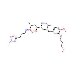 COCCCOc1cc(C[C@@H](C[C@H](N)[C@@H](O)C[C@@H](C)C(=O)NCCCc2nc(C)no2)C(C)C)ccc1OC ZINC000014967654