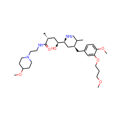 COCCCOc1cc(C[C@@H](C[C@H](N)[C@@H](O)C[C@@H](C)C(=O)NCCN2CCC(OC)CC2)C(C)C)ccc1OC ZINC000014967578