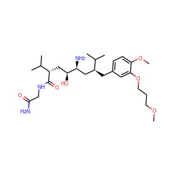 COCCCOc1cc(C[C@@H](C[C@H](N)[C@@H](O)C[C@H](C(=O)NCC(N)=O)C(C)C)C(C)C)ccc1OC ZINC000014967662