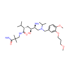 COCCCOc1cc(CN(C[C@H](N)[C@@H](O)C[C@H](C(=O)NCC(C)(C)C(N)=O)C(C)C)C(C)C)ccc1OC ZINC000070631612