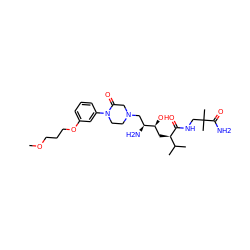 COCCCOc1cccc(N2CCN(C[C@H](N)[C@@H](O)C[C@@H](C(=O)NCC(C)(C)C(N)=O)C(C)C)CC2=O)c1 ZINC000169292784