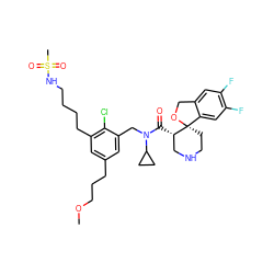 COCCCc1cc(CCCCNS(C)(=O)=O)c(Cl)c(CN(C(=O)[C@H]2CNCC[C@@]23OCc2cc(F)c(F)cc23)C2CC2)c1 ZINC000082137973