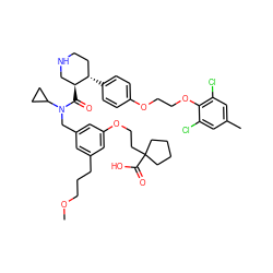 COCCCc1cc(CN(C(=O)[C@H]2CNCC[C@@H]2c2ccc(OCCOc3c(Cl)cc(C)cc3Cl)cc2)C2CC2)cc(OCCC2(C(=O)O)CCCC2)c1 ZINC000095548046