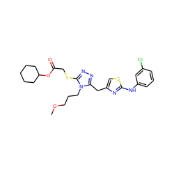 COCCCn1c(Cc2csc(Nc3cccc(Cl)c3)n2)nnc1SCC(=O)OC1CCCCC1 ZINC000008672551