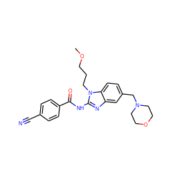 COCCCn1c(NC(=O)c2ccc(C#N)cc2)nc2cc(CN3CCOCC3)ccc21 ZINC000045498412