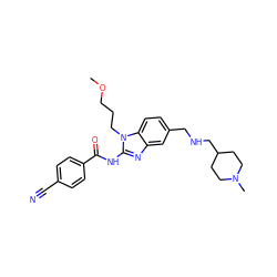 COCCCn1c(NC(=O)c2ccc(C#N)cc2)nc2cc(CNCC3CCN(C)CC3)ccc21 ZINC000045496831