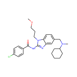 COCCCn1c(NC(=O)c2ccc(Cl)cc2)nc2cc(CN(C)C3CCCCC3)ccc21 ZINC000045498414